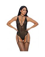 Body orsacchiotto a pois con giarrettiere e giarrettiere nero