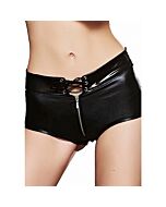 Shorts effetto bagnato con cerniera - nero