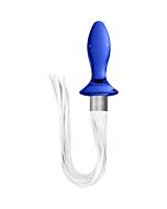 Coda di dildo in vetro con frusta blu