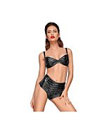 Culotte effetto bagnato a vita alta con pieghe - nero