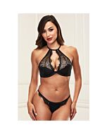 Set di pizzo allacciato al collo - nero