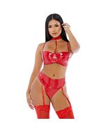Set di lingerie con collo rosso in vinile