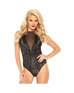 Body con pizzo e trasparenze - nero