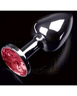 Plug metal plateado pequeño - gema roja