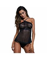 Babydoll in lingerie Queen e perizoma nero