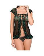 Babydoll corto verde pavone nero