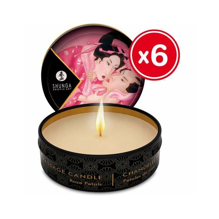 Candela massaggio Shunga petali di rosa 6 x 30 ml