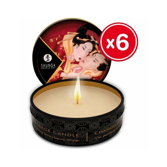 Candela da massaggio con fragole Shunga 6 x 30 ml