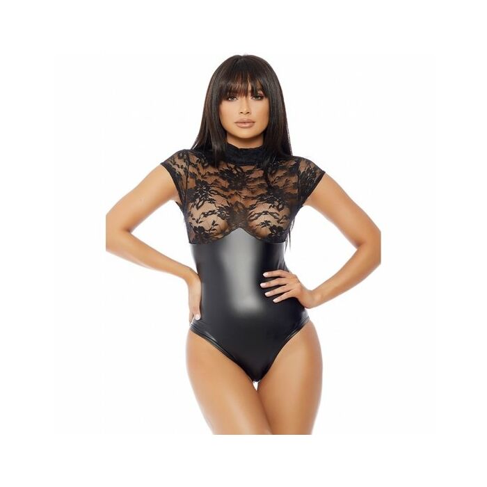 Body nero finto collo con pizzo