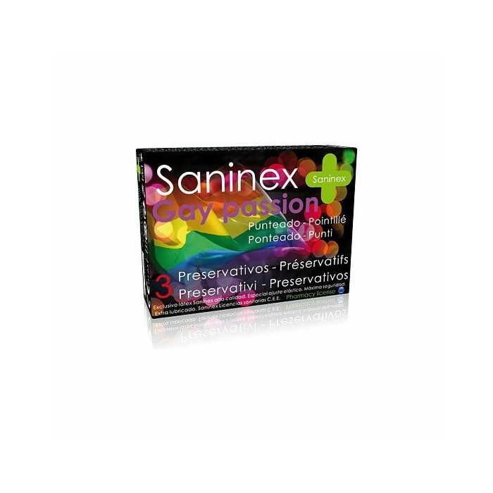 Preservativi di passione gay Saninex punteggiati 3 uts