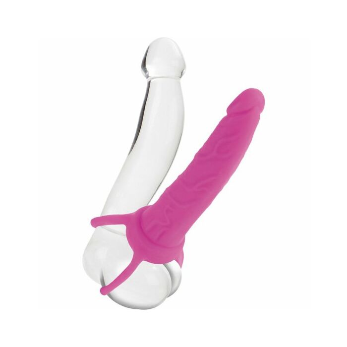 Dildo a doppio penetratore con imbracatura rosa