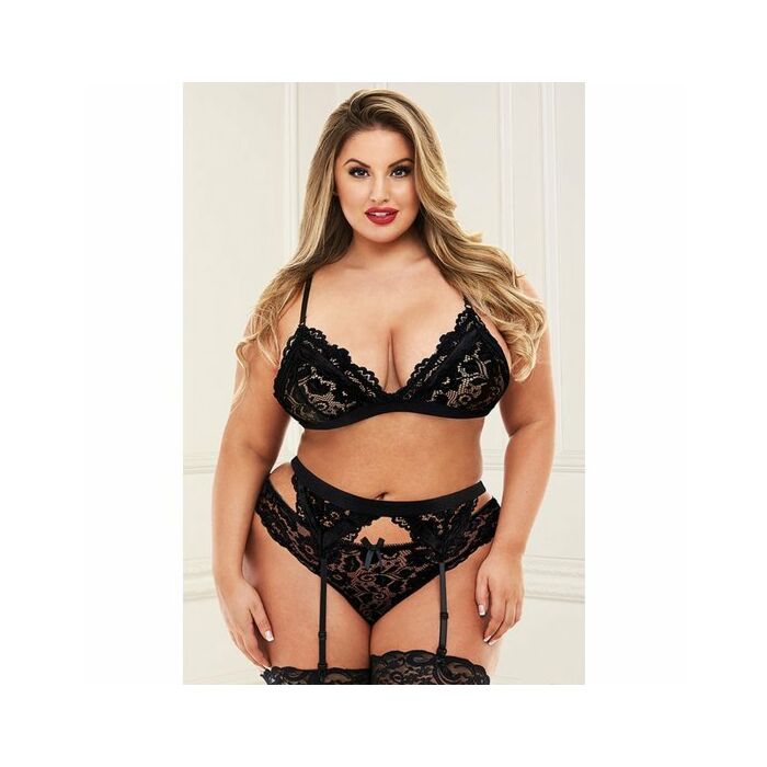 Giarrettiera in pizzo 3 pezzi nero - pizzo con reggicalze