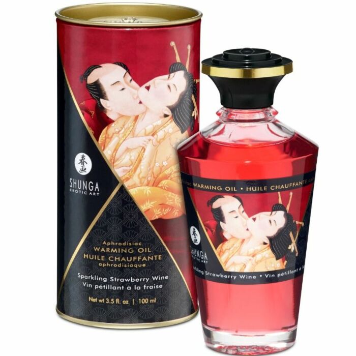 Shunga massaggio olio effetto calore cava con fragole 100 ml