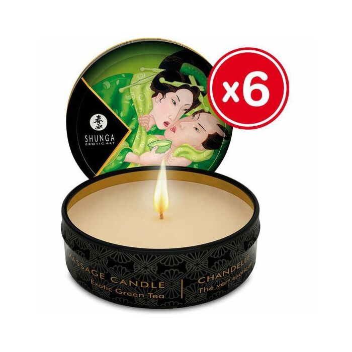 Candela da massaggio Shunga tè verde 6 x 30 ml