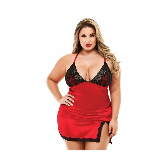 Chemise in pizzo e raso 2pc con collant - picardias rojo