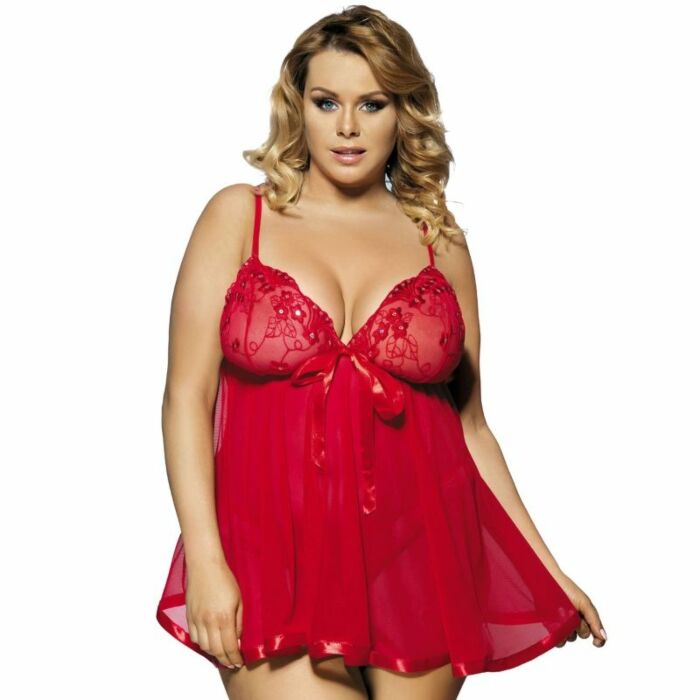 Subblime queen plus babydoll rosso con fiocco e diamanti