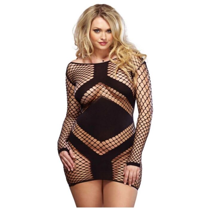 Leg avenue mini vestido de red y manga larga negro