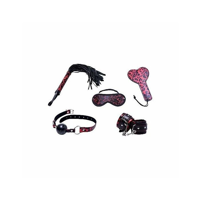 Set 6 pezzi rosso bondage leopardo