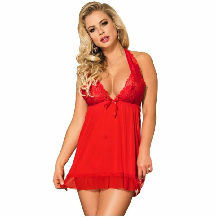 Babydoll rosso subblime con ricami floreali sul seno s / m