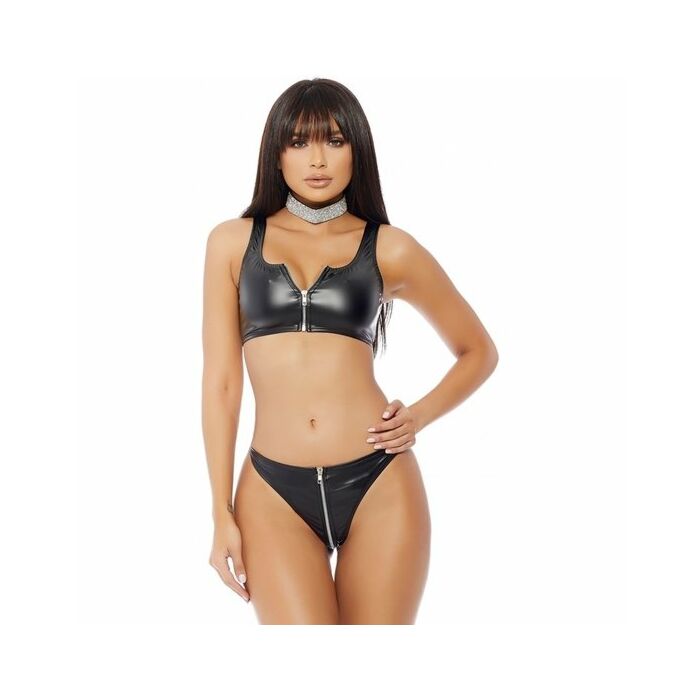 Set reggiseno e mutandine con cerniera night rider - nero