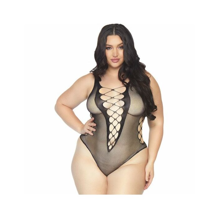 Body a rete con scollo a V profondo - nero