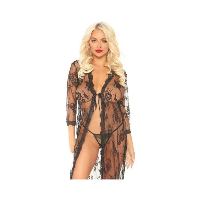 Abito lungo in pizzo con perizoma - nero