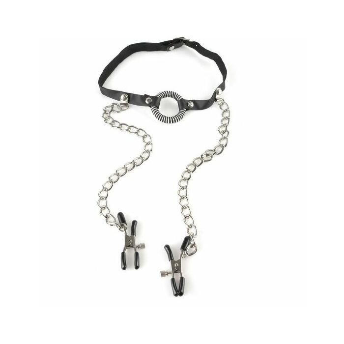 Bavaglio fantasy fetish con morsetti per capezzoli