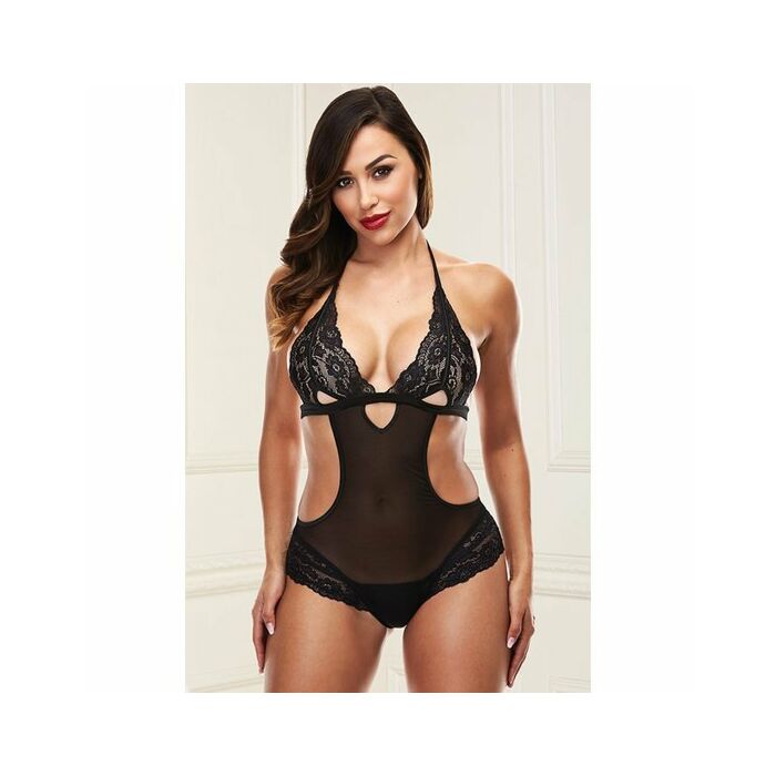 Body teddy in pizzo - negro