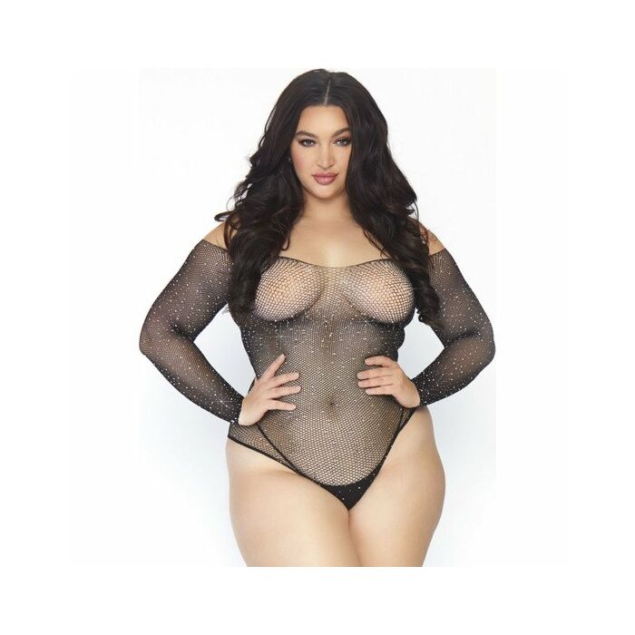 Body a rete a maniche lunghe lucido - nero