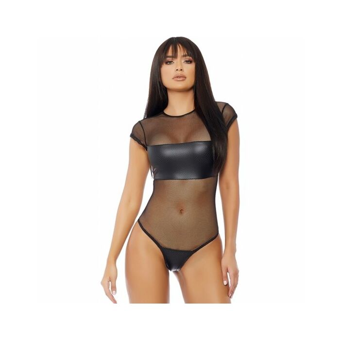 Body in mesh e pelle nera