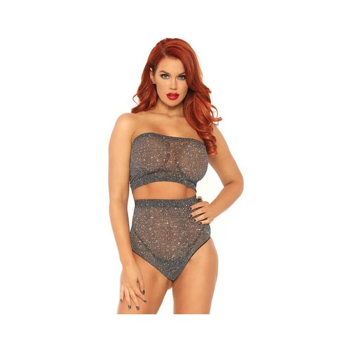 Top e mutandine in spandex di lurex neri / argento