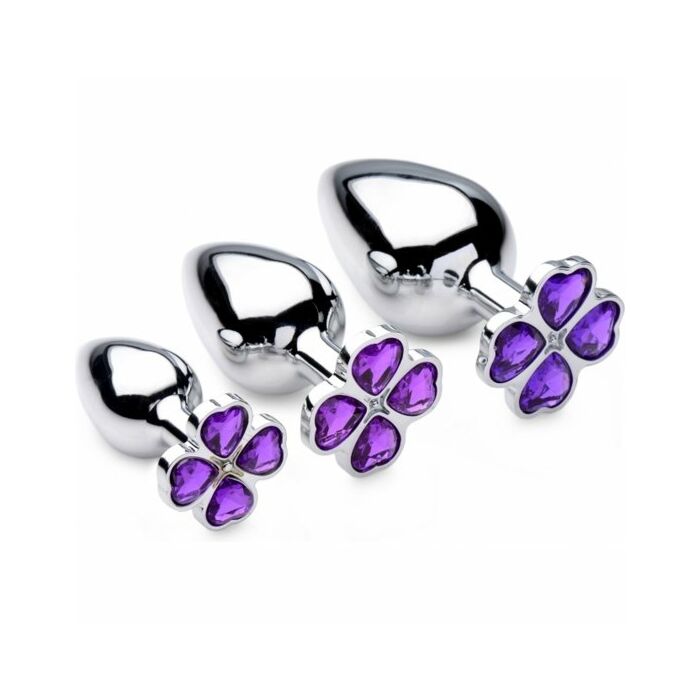 Kit plug anale 3 pezzi - trifoglio viola - argento