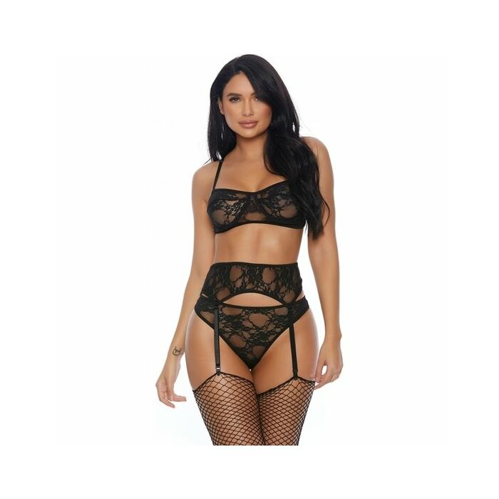 Reggiseno di pizzo me set con reggicalze nero