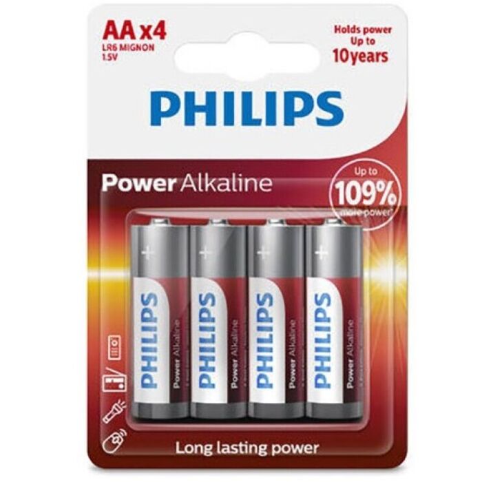 Batterie alcaline AA LR6 Power, Confezione da 4 unità