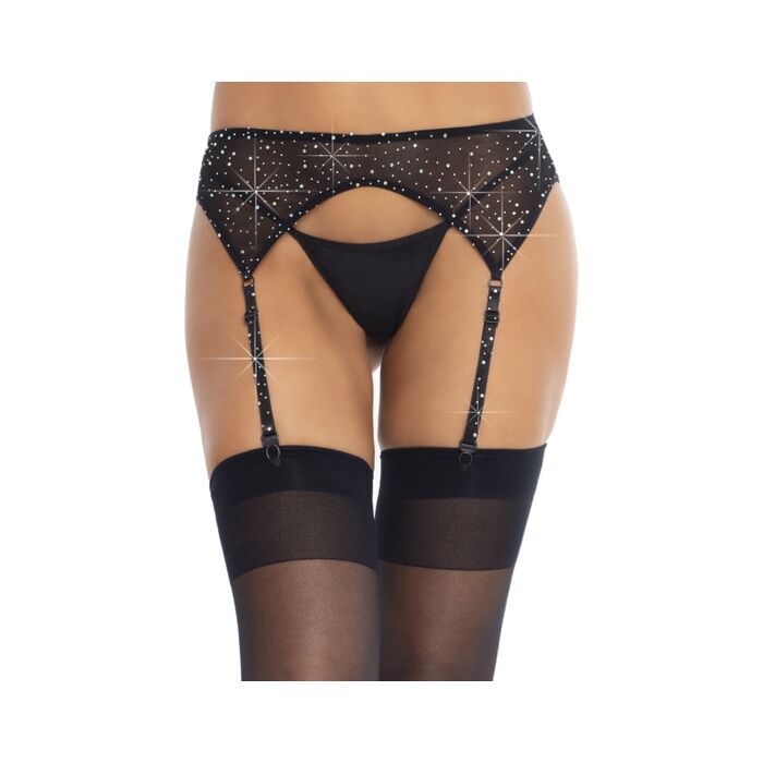 Liguero con apliques de strass - negro