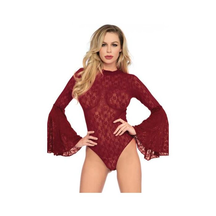 Body in pizzo avenue con maniche a campana rosse