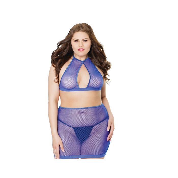 Fishnet halter top y falda - morado