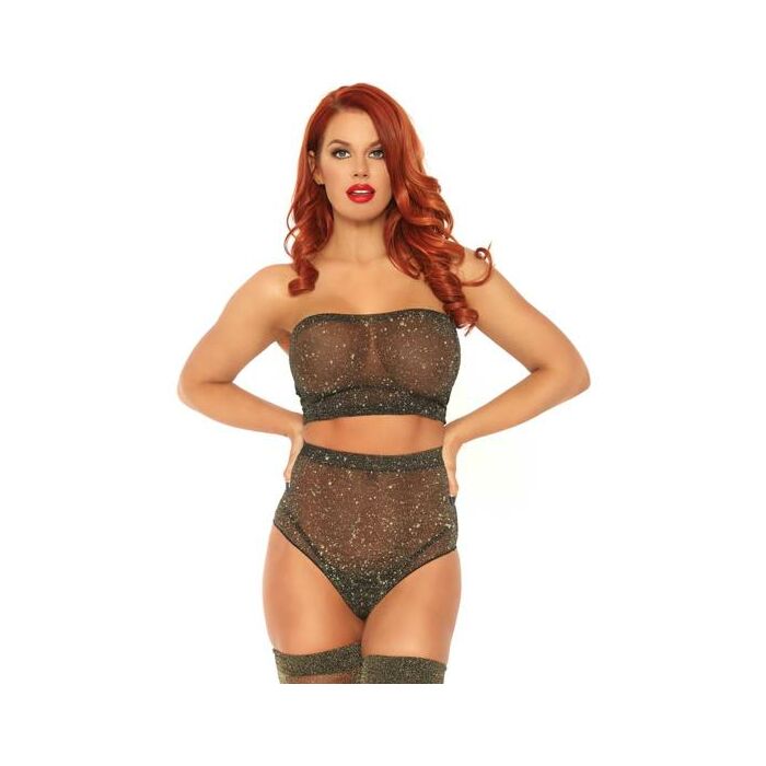 Top e mutandine in spandex in lurex nero / oro