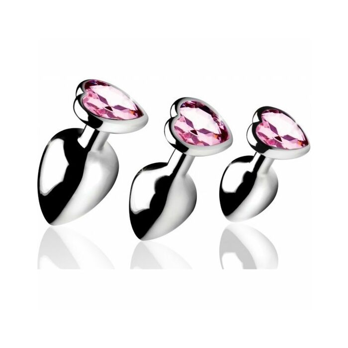 Kit plug anale 3 pezzi - cuore rosa - argento