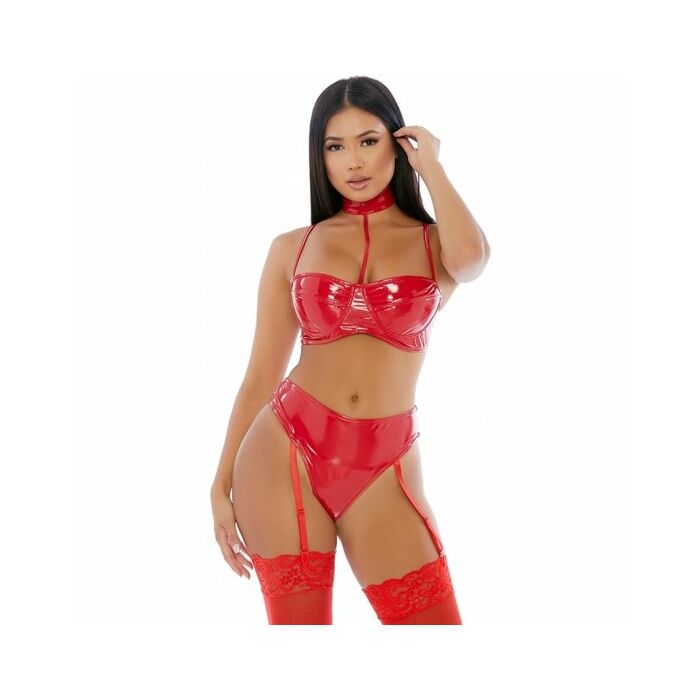 Set di lingerie con collo rosso in vinile