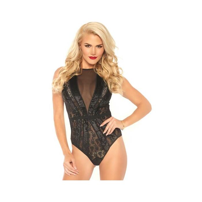 Body con pizzo e trasparenze - nero
