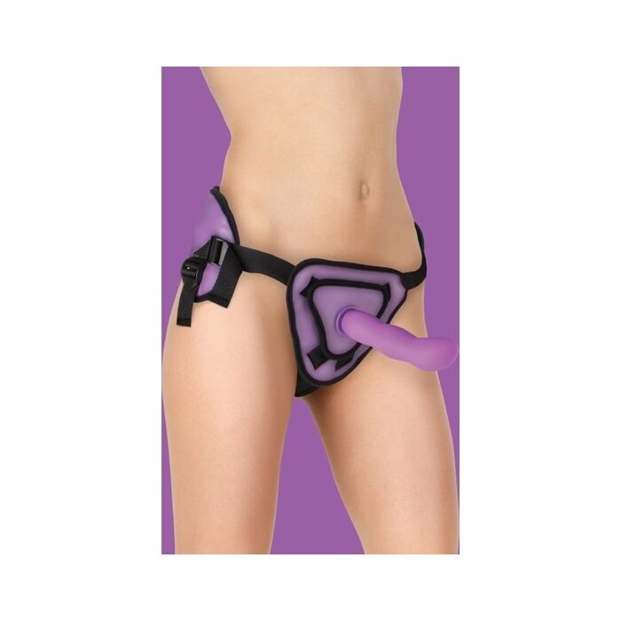 Imbracatura Deluxe con dildo in silicone - 20,5 cm - viola