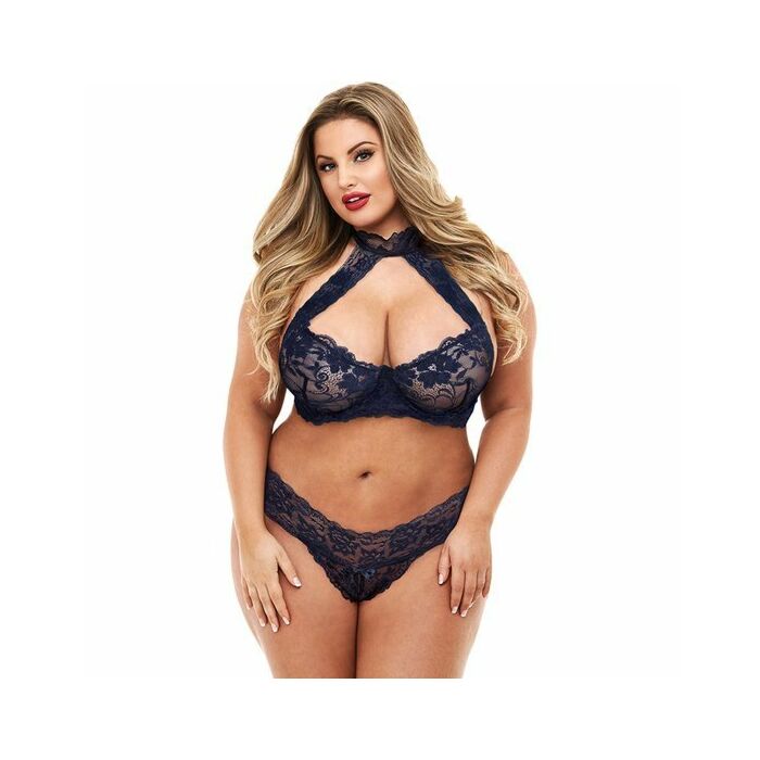 Set bikini allacciato in pizzo - set di pizzo blu scuro