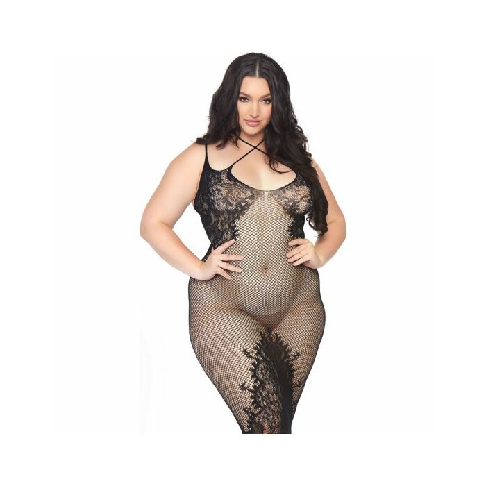 Abito a rete in pizzo e spacco - nero