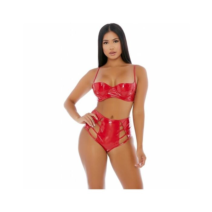 Set di lingerie in vinile intrecciato rosso