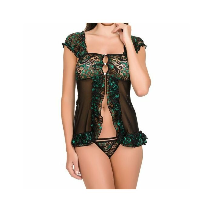 Babydoll corto verde pavone nero