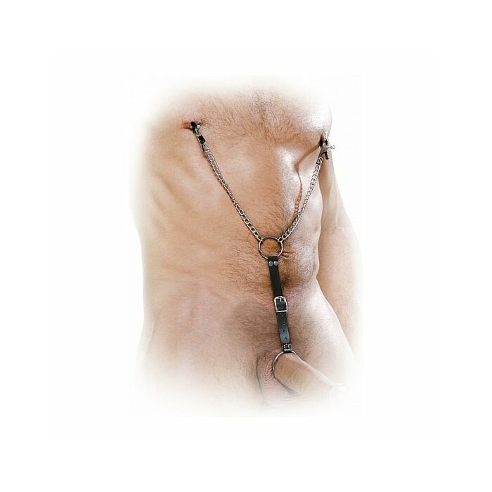 Pinze per capezzoli fantasia fetish con anello per pene