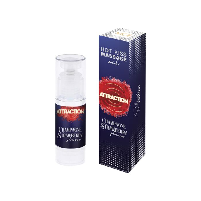 Olio da massaggio fragole e champagne | Effetto caldo | Baciabile | Vegano