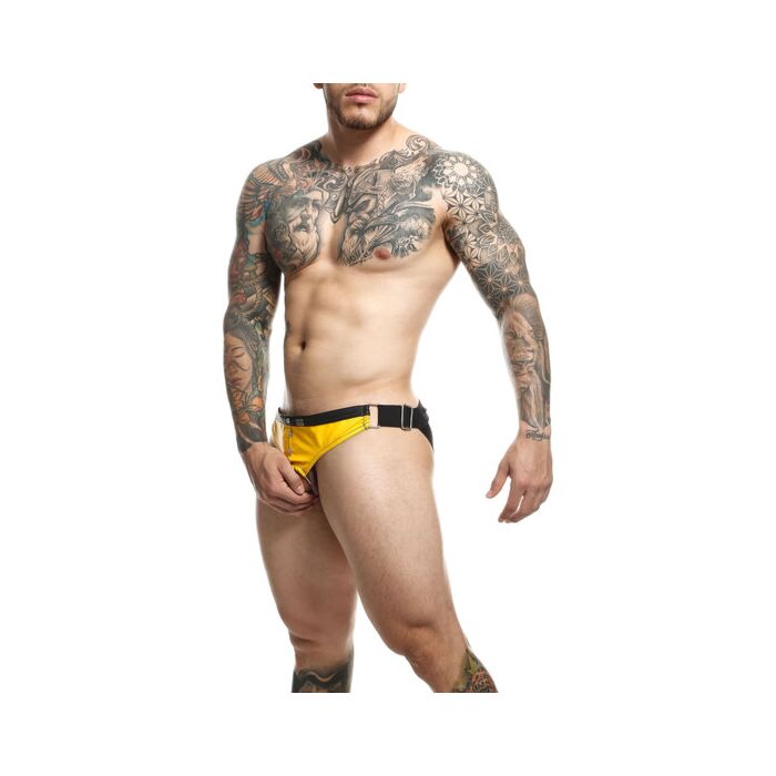 DNGEON Cockring Jockstrap Giallo - Cintura in Pelle - Negozio di Sessuale