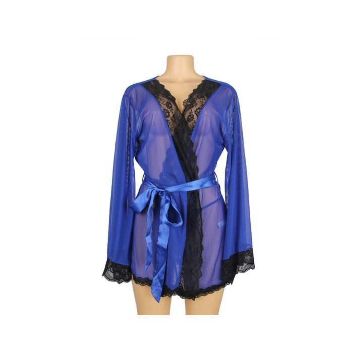 Camicia da notte a maniche lunghe in mesh blu